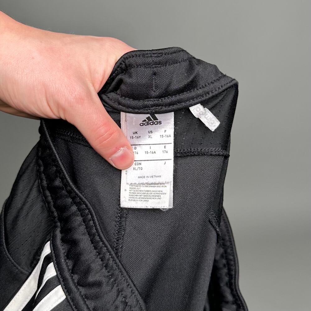 Vintage Y2K Adidas Sweatpants Youth XL Slim Jet Black White Polyester Joggers - Picture 4 of 4